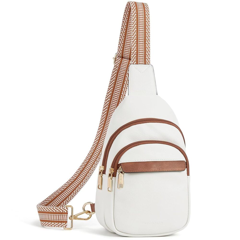 Leather Crossbody Bag for Women Small Sling Chest Beige